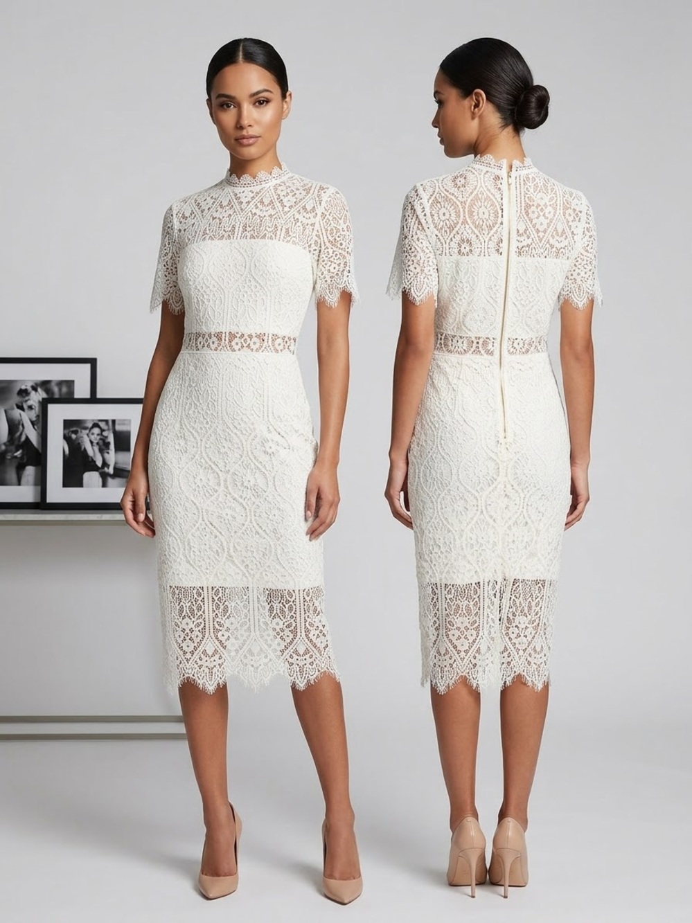 Lulu's Ivory Lace High-Neck Midi Dress